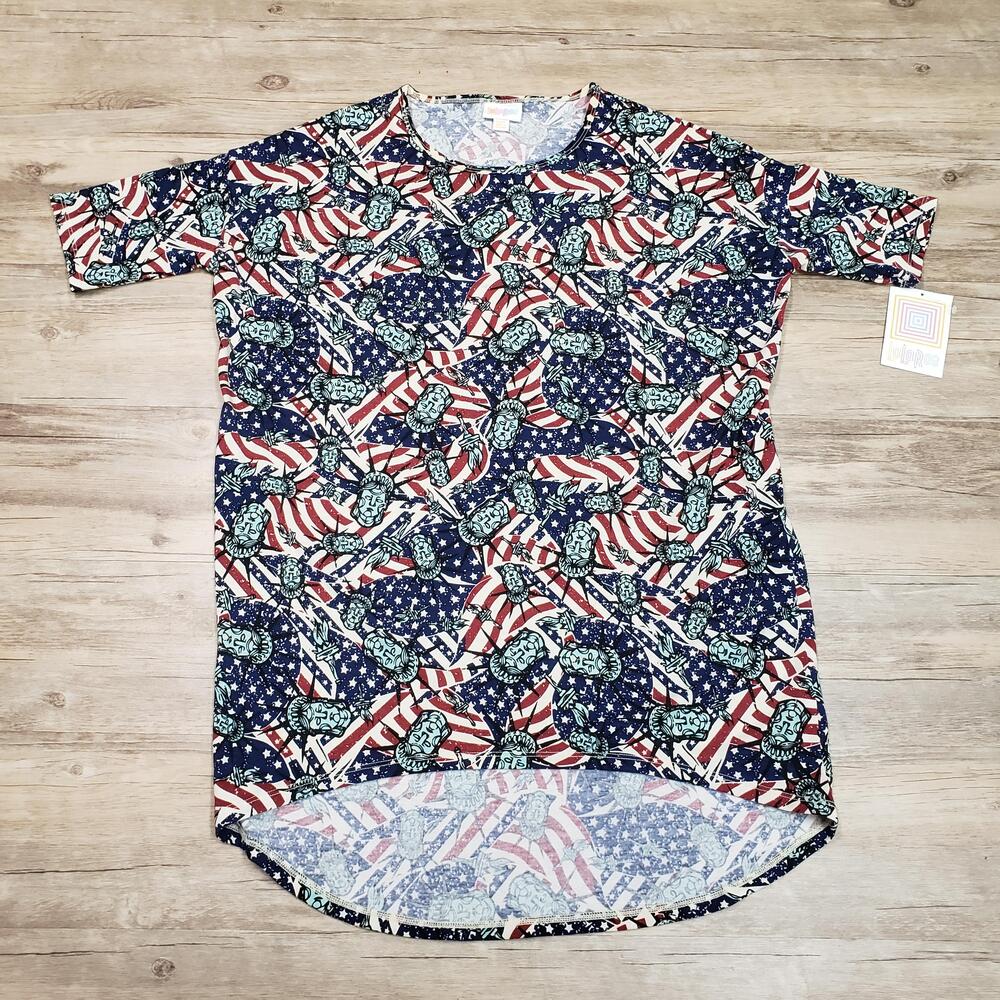 LuLaRoe Carly Dress Womens XXS Statue of Liberty USA Flag Patriotic Stars